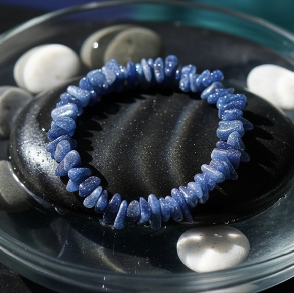 ποΈBlue Goldstone Aventurine Chips Handmade Boho Chic Stretch Bracelet β¨ - Picture 11 of 12